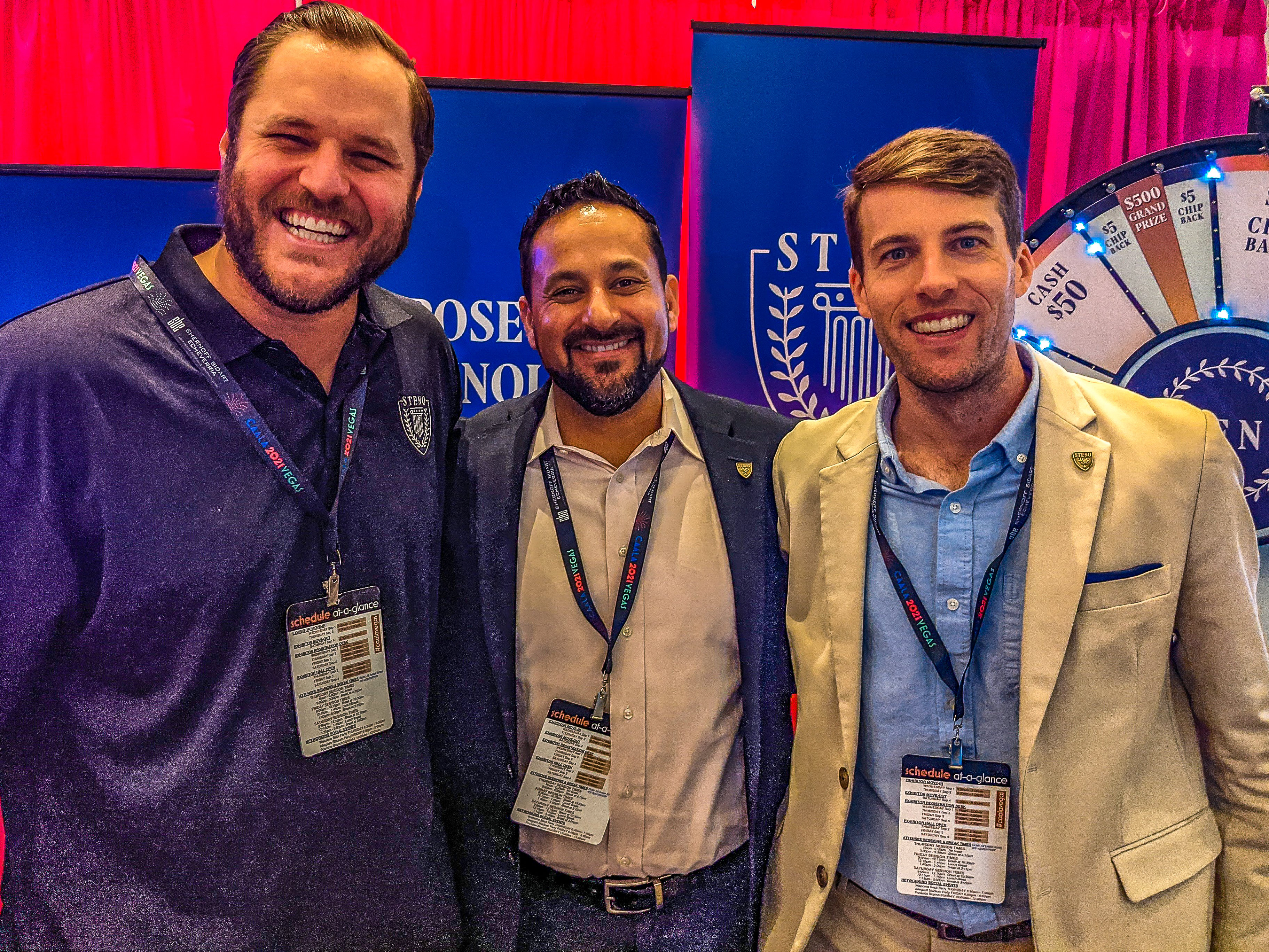 A photo of Collin, Albert, and Charles at the Steno booth