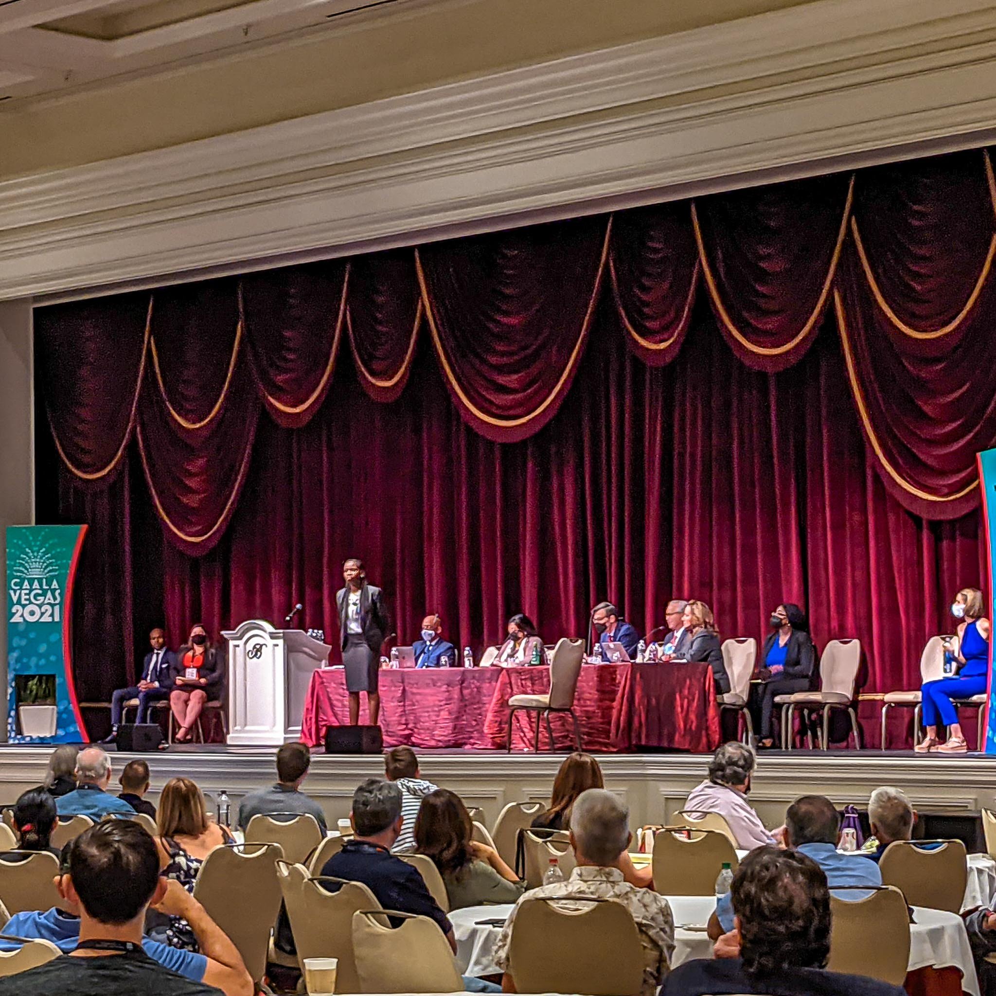 The view of the stage in the main Bellagio conference hall