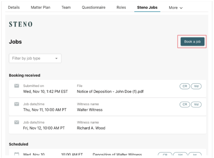 A screenshot of Steno's integration with the Litify case management platform.